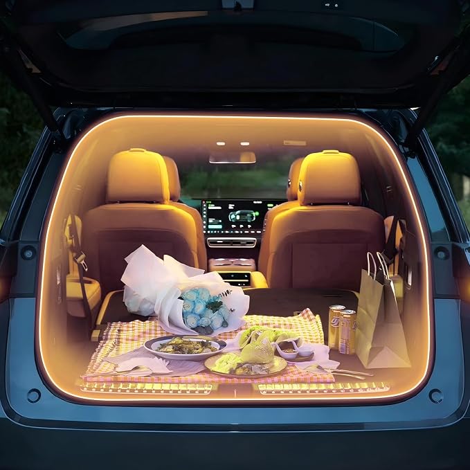 Car LED Strip Lights - Trunk Cargo Ambient Lighting, Warm Yellow 3500K, 177.16 inches Flexible Cuttable LED Light Strip, Easy Install, Waterproof, Universal Fit for Car Trunks, SUVs, and Vans