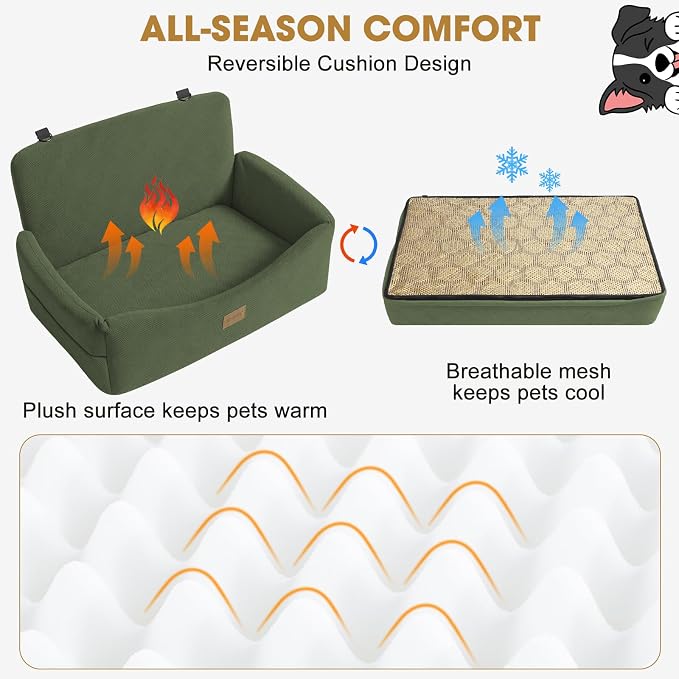 Dog Car Seat for Large Medium Sized Dogs Under 55 lbs, Dog Booster Seat for 2 Small Dogs with Detachable Washable Cover, Memory Foam Pet Car Seat with 2 Safety Belts and Storage Pockets