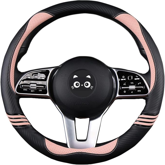 Steering Wheel Covers with Carbon Fiber, Universal Fit 14.5-15 inches for Cars,SUV (Romantic Pink)