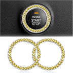 Bling Car Engine Start Ring Decals, 2PCS Crystal Rhinestone Vehicle Push Start Button Cover Sticker, Key Ignition Knob Ring, Sparkling Automotive Interior Accessories (Yellow)