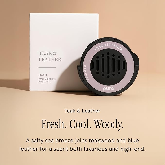 Car Scent Refill - Fragrance for Car Diffuser - Clean & Safe Luxury Diffuser Scent - Long-Lasting Fragrance for 30 Days of Aroma - Teak & Leather