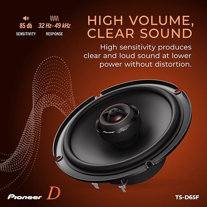 D-Series TS-D65F 6.5” 2-Way Speakers (Pair) – 270W Max, Balanced Sound + Smooth Treble, Ideal Factory Upgrade, Add an Amplifier for Even Better Performance