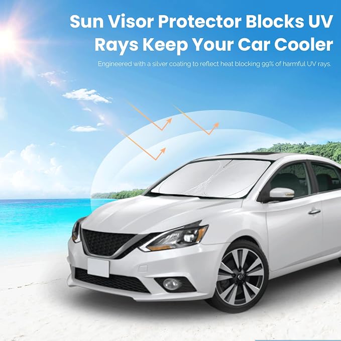 Custom Fit Sentra Windshield Sunshade for Nissan Sentra S, SV, SR, Sedan Accessories 2014-2019 Front Window Car Sun Shades Shield Cover for Windshield Foldable Sun Visor Protector Blocks UV Rays