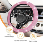 11PCS/Set Bling Car Accessories Set for Women, Rhinestone Vehicle Steering Wheel Cover Seat Belt Cushion Gear Shift Protector Cup Holder Coaster, Universal Automotive Accessories (All Pink)