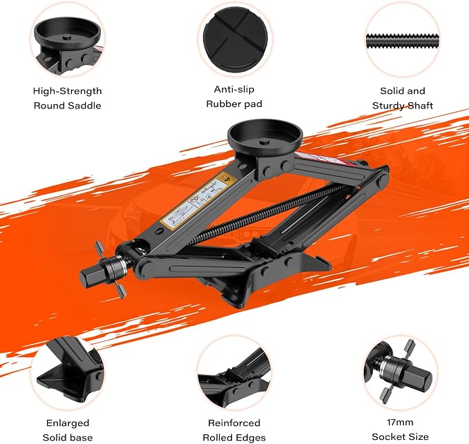Car Jack Kit 2.5 Ton, Universal Scissor Car Jack, Portable Tire Changing Kit for Car SUV MPV