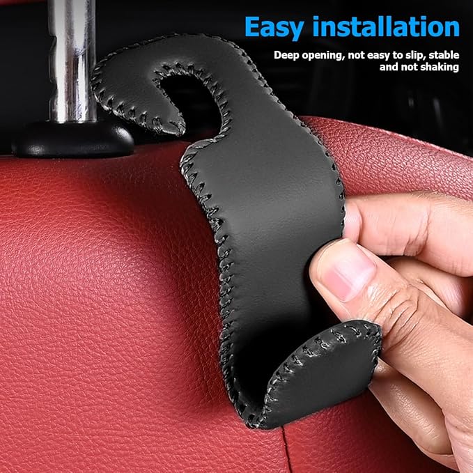 Zpana Car Headrest Hooks, 2PCS Leather U-Shaped Vehicle Purse Storage Hanging Holder for Purses Bags Coats, Automotive Seat Back Storage Organizer Hanger Accessories, Universal Fit (Black)