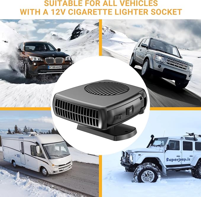 200W Car Heater, 12V Auto Part Vehicle Heater That Plugs into Cigarette Lighter, Portable Car Heaters and Defroster Windshield Defogger, Heaters for Vehicles with 360 Degree Rotary Base