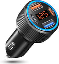 USB C Car Charger, 65W Dual USB-C & USB-A Multi Port Cigarette Lighter Adapter with Voltmeter QC/PD 3.0 Fast Charging 12V Car Phone Charger for iPhone 17 16 15 14 13 12 Pro Max Samsung(Black)