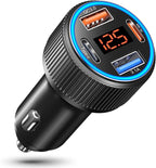 USB C Car Charger, 65W Dual USB-C & USB-A Multi Port Cigarette Lighter Adapter with Voltmeter QC/PD 3.0 Fast Charging 12V Car Phone Charger for iPhone 17 16 15 14 13 12 Pro Max Samsung(Black)
