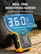 Tire Inflator Portable Air Compressor 12V DC 100PSI, Integrated Storage, Digital Gauge, Auto Shut-Off Fast Inflation LED Light, Air Pump for Car Tires Bike Motorcycle Other Inflatables, Yellow
