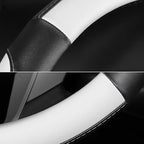 Car Steering Wheel Cover Small Size for Prius Civic Model 3 Model Y Camaro Rogue with 14-14 1/4 inches Outer Diameter, Black and White Mirofiber Leather
