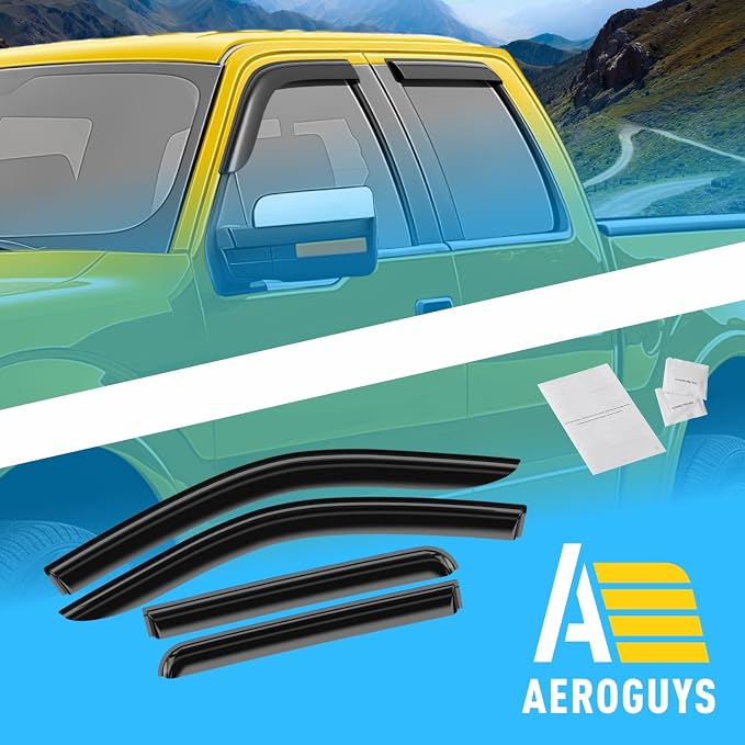 Extra Durable Window Deflectors Tape-On Window Visors Rain Guards Fit for Ford F150 2009-2014 SuperCrew, Sun Visors, Wind Vent for Shades, Exterior Car Accessories - 4pcs. AG0043