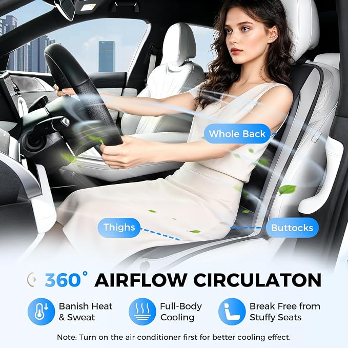 Coverado Cooling Car Seat Cover, 12V-24V Ventilated Front Seat Cushion for Car, 3-Speed Adjustable Seat Cover for Summer Driving Seat, Universal Fit for Car SUV Truck Van