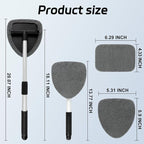 Windshield Cleaner Tool, Car Interior Window Cleaning Tool, Car Wash kit with 4 Reusable Microfiber Pads, 2 Extendable Handle and 2 Spray Bottles, Glass Wiper Kit for Windshield, Home Windows