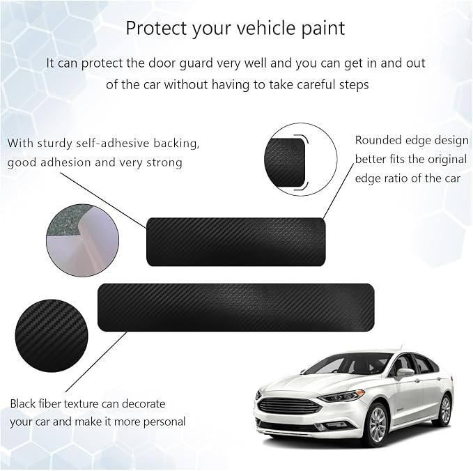 4 PCS Car Door Sill Protector, 3D Carbon Fiber Auto Door Entry Edge Guard Protection Trim, Anti-Scratch Threshold Cover Strips, Sill Protection Sticker for Car SUV Truck (Black)