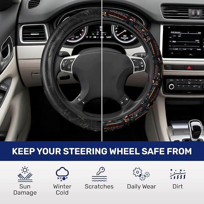 Dungeon Daddy Steering Wheel Cover, Non Slip Polyester Car Wheel Protector for Car SUV Truck, Universal 15 Inch
