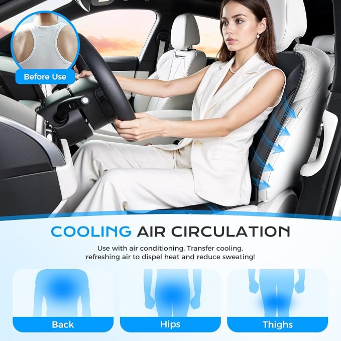 Coverado 2026 Upgraded Cooling Car Seat Cover, 12V-24V Ventilated Car Seat Cushion with 8 Fans, Cooled Seat Cover for Car SUV Truck Universal Fit,Dual car Ports + A+C USB Ports Fashion Black