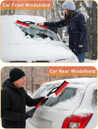 27" Car Snow Brush and Ice Scrapers for Car Windshield (Red- 2 Pack) | Scratch Free Bristle Head Snow Brush & Tough Window Snow Scraper with Aluminium Body