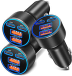 USB C Car Charger, 3 Pack 90W 4-Port Dual 45W Super Fast Car Phone Charger PD/QC 3.0 Fast Charging 12V Cigarette Lighter Adapter Plug for iPhone 17 16e 15 14 Pro Max, Galaxy S26 S25, Android
