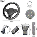 11PCS/Set Bling Car Accessories Set for Women, Rhinestone Vehicle Steering Wheel Cover Seat Belt Cushion Gear Shift Protector Cup Holder Coaster, Universal Automotive Accessories (Multicolor)