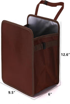 3 Gallons Open-Top Car Trash Can, Large Capacity Hanging Car Trash Bag with Water-Proof PEVA Liner, Stand Car Trash Bag Foldable Car Storage Bag for Cars SUV Truck (Brown)