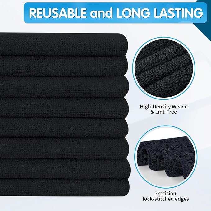 Black Microfiber Cleaning Cloth -Pack of 24, Highly Absorbent Cleaning Rags, 16"X12" All Purpose Cleaning Towels for Housekeeping, Kitchen, Car, Lint Free and Reusable Microfiber Towels