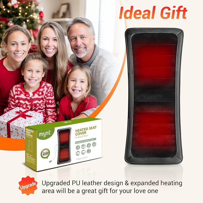 Heated Seat Covers, 43.31”Longer PU Leather Comfortable Seat Cushion, Universal Full Back and Seat Cover for Home Office, Easy to Use Heating Pad for Chairs, Winter Christmas Gift | Universal Full Back and Seat Cover for Home Office, Easy to Use Heatin...