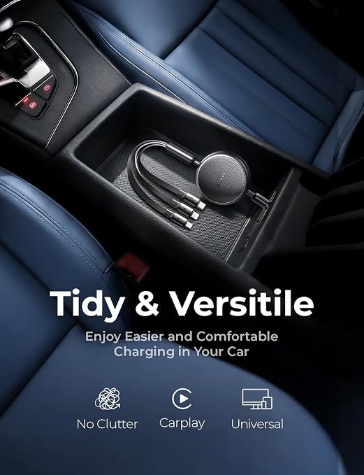 Multi Charging Cable, 3 in 1 Retractable Charging Cable, Retractable Car Charger with Type C/L/Micro USB Ports for iPhone 17 16 15 14 Pro/Samsung Galaxy S25/Kindle, Car Accessories for Women