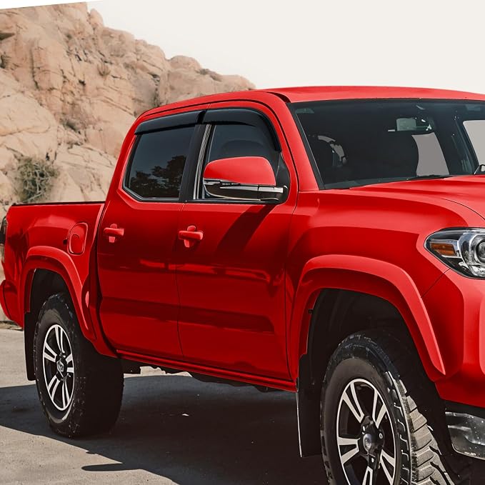 Voron Glass Tape-on Extra Durable Rain Guards for Toyota Tacoma 2016-2023 Double Cab, Window Deflectors, Vent Window Visors, 4 Pieces - 130185