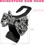 2PCS Bling Bow Car Seat Headrest Hooks, S-Type Crystal Auto Rear Seat Organizer for Handbags Purses Groceries, Cute Rhinestone Bow Seats Back Storage Hook for SUV Truck Sedan (Black)