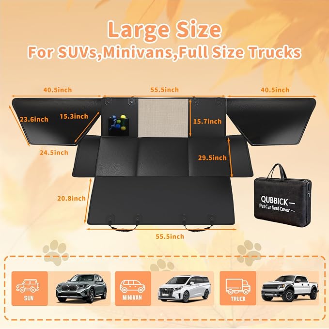 Dog Car Seat Cover for Back Seat Larger,Waterproof PU Leather Hard Bottom Car Seat Cover for Dogs,Non-slip Backseat Dog Cover with Upgraded Door Protection Flap,Dog Hammock for Full Size Truck 55×30in