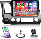 4G 128G Android Car Stereo for Honda Civic 2006-2011, Wireless CarPlay & Android Auto, 5GHz WiFi GPS, 10.1'' Touchscreen, Bluetooth/FM/RDS, EQ, SWC + AHD Backup Camera