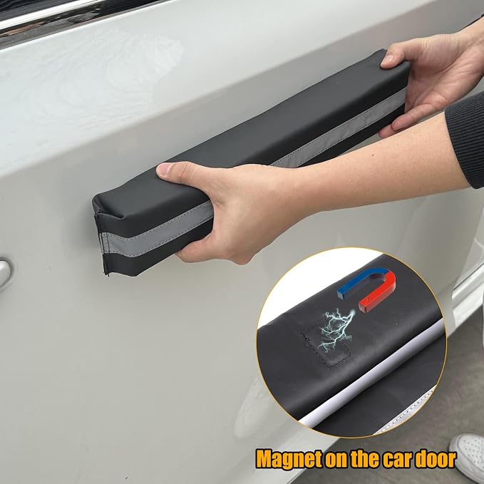 Magnetic Removable Car Door Dent Protector PU Leather Car Door Ding Protector Ding Bumper for Vehicles Black(Pack of 4)