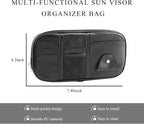 Car Sun Visor Organizer, Leather Multi-Pocket Visor Organizer Pouch with Double Zippers Net, Sunglass Holder Storage Pocket for License Pen Key Card Registration Document (Black)