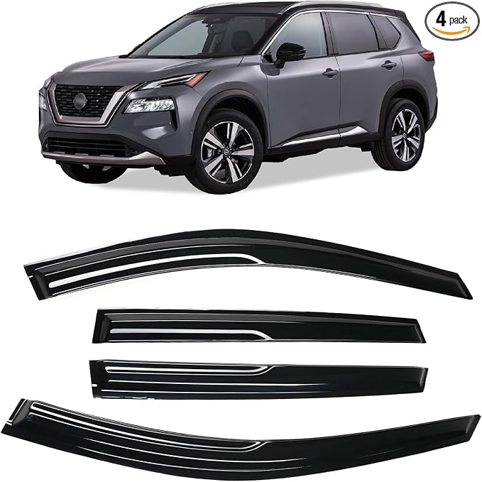 Tape-on Side Window Visors Deflectors Rain Guards for Nissan Rogue S SV SL2021 2022 2023 2024 2025 Window Visors for Cars,Window Deflectors Smoke Tinted 4-Pcs