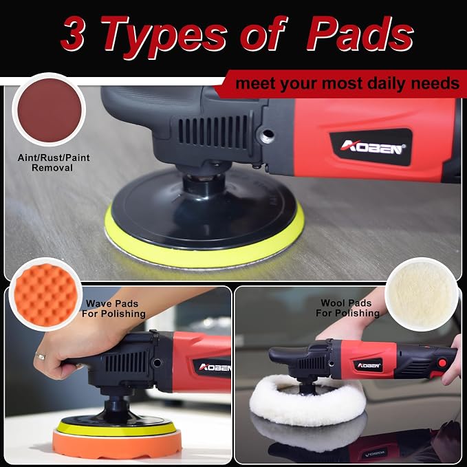 Rotary Buffer Polisher,1200W 6-inch/ 7-inch Car Buffer,Car Polisher Waxer Kit with 6 Variable Speed 1000-3500RPM & 4 Polishing Pads,Detachable Handle for Boat,Car Polishing and Waxing