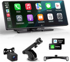 Carplay Screen for Car, 10.26'' Upgrade Wireless CarPlay & Android Auto Car Play Screen with OTA Updates,1080P Backup Cam (with a Cam Bracket), GPS Navigation, Voice Control for All Vehicles