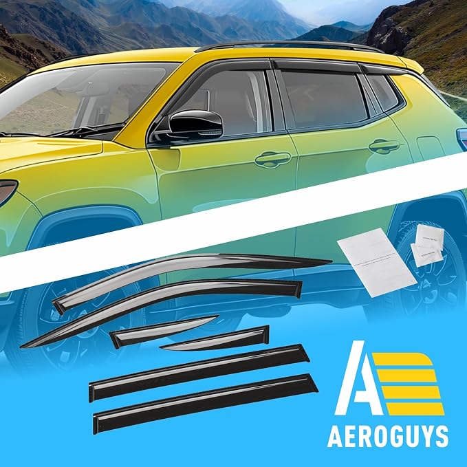 Extra Durable Window Deflectors Tape-On Window Visors Rain Guards Fit for Jeep Compass 2017-2026, Sun Visors, Wind Vent for Shades, Exterior Car Accessories - 6pcs. AG0271