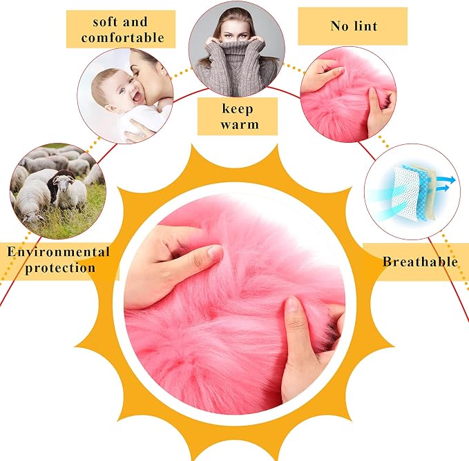 Furry Armrest Cover Auto Center Console Cover Car Soft Console Pad, Real Sheepskin Wool Soft Fluffy Auto Center Armrest Pad for Most Car Decoration Protector(Pink)