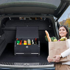 Car Trunk Organizer, Leather Trunk Organizer for SUV with Lid and Sturdy Handle Car Storage Organizer (Black, 20.47 x 11.42 x 12.2in)