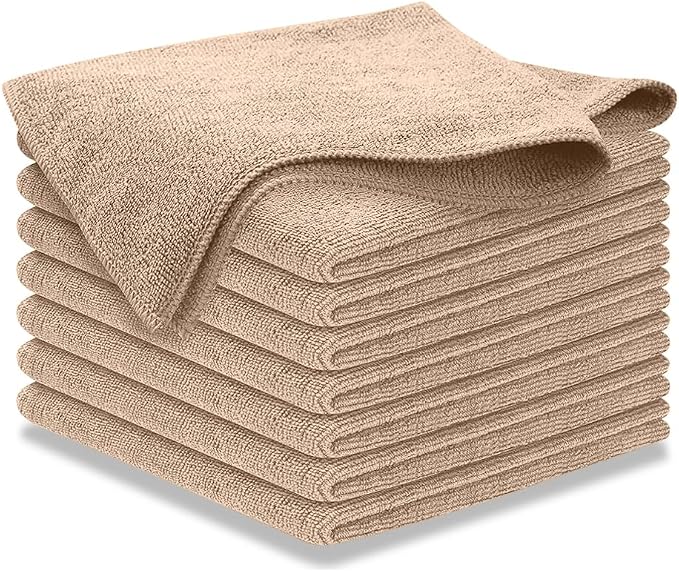 Microfiber Cleaning Cloth - Beige - 8Pcs (12.5x12.5 inch) High Performance - 1200 Washes, Ultra Absorbent Car Towel Traps Grime & Liquid for Streak-Free Mirror Shine - car Washing Cloth