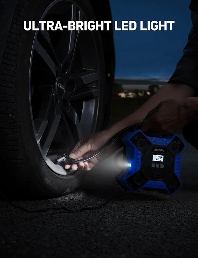 Tire Inflator Portable Air Compressor 160PSI, 12V DC (NO AC) 10Ft Cord with Integrated Metal Structure, LED Light Air Pump for Car Tires, Bicycles, Motorcycles and Other Inflatables(Blue)