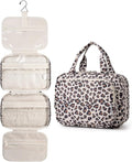 Hanging Toiletry Bag for Women, Travel Makeup Bag Organizer, Dry Wet Separation, Portable Bathroom Travel Bag for Toiletries, Cosmetics, Essentials, Brushes (Leopard)