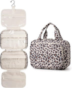 Hanging Toiletry Bag for Women, Travel Makeup Bag Organizer, Dry Wet Separation, Portable Bathroom Travel Bag for Toiletries, Cosmetics, Essentials, Brushes (Leopard)