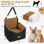 Dog Car Seats for Small Medium Dogs Under 35lbs, Dog Booster Seat with Detachable Washable Cover and Cushion, Memory Foam Pet Car Seat with Safety Belt and Storage Pockets (Brown)