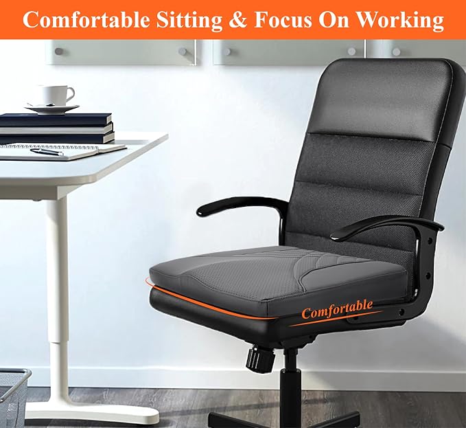 Premium Car Seat Cushion, Memory Foam Driver Seat Cushion to Improve Driving View- Coccyx & Lower Back Pain Relief - Seat Cushion for Car, Truck, Office Chair (Leather Dark Gray)