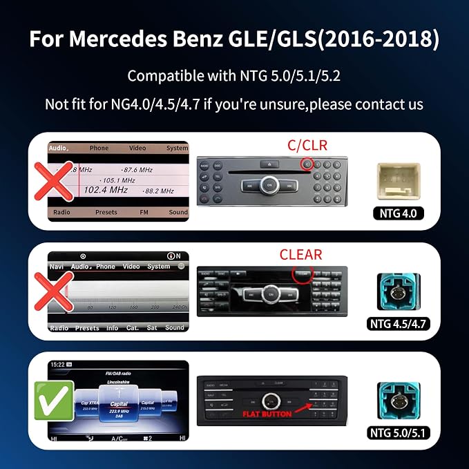 Wireless CarPlay/Android Auto 12.3 Inch Touchscreen for Mercedes Benz GLE/GLS (2016-2018) with NTG5.0/5.1/5.2 System, Car Radio Receiver, Multimedia, Bluetooth, Car Stereo
