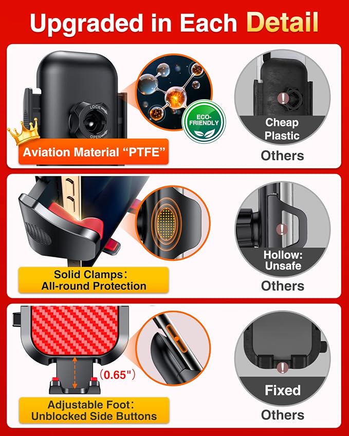Phone Holders for Your Car Ultimate Military-Grade Car Phone Holder Mount【Patent & Safety Certs】 Upgraded Shockproof Truck Air Vent Phone Mount for iPhone 17 Pro Max 16 Samsung Android,Red