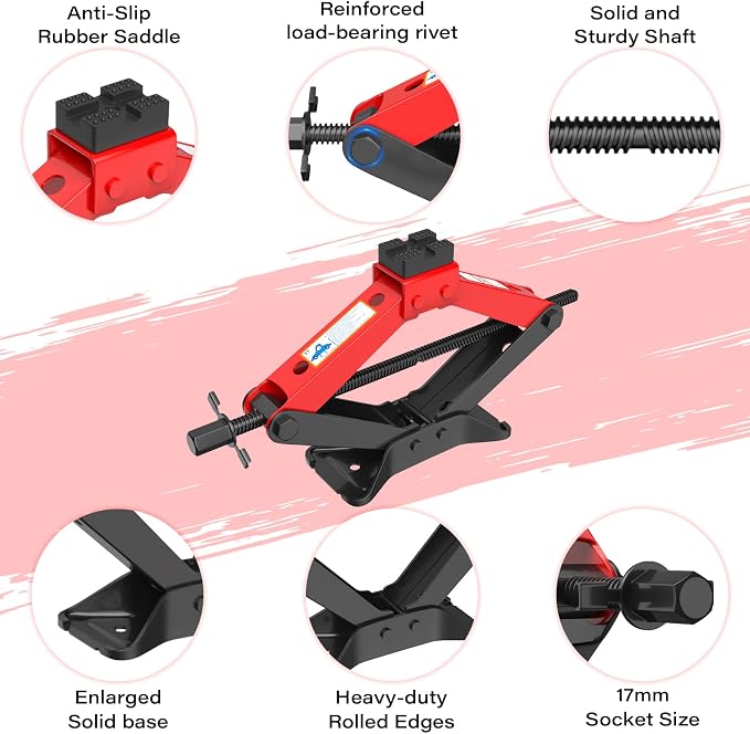 Portable Car Jack Kit 3 Ton, Heavy Duty Scissor Jack for Car, Spair Tire Changing kit with Lug Wrench, Emergency Kit for Car SUV MPV
