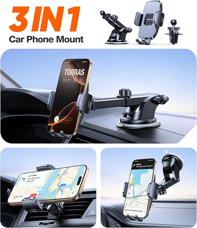 Military-Grade Phone Holders for Your Car【96+LBS Strongest Suction】Car Phone Holder Mount, Ultra-Durable Cell Phone Car Mount Truck for Dashboard Windshield Vent for iPhone 17 16 15 Pro Max Air